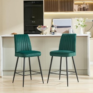 QingMoon Velvet Bar Stools Set of 2, Modern Counter Height Chairs with Adjustable Iron Feet for Kitchen Island, Pub, Cafe - 1 of 4