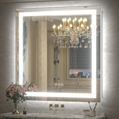 Apmir Super Bright Front & Back LED Lighted Anti-Fog Tempered Glass Bathroom/Vanity Mirror with ETL & 3-Year Warranty