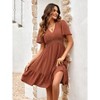 Women V Neck Casual Dress Flared Sleeve Hollow Out Summer Midi Dresses Wedding Guest Outfits - 4 of 4