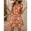 Coolmee Women Summer Mini Dress Ruffle Cap Sleeve Floral Print Crewneck Babydoll Short Sundress S Orange print - 4 of 4