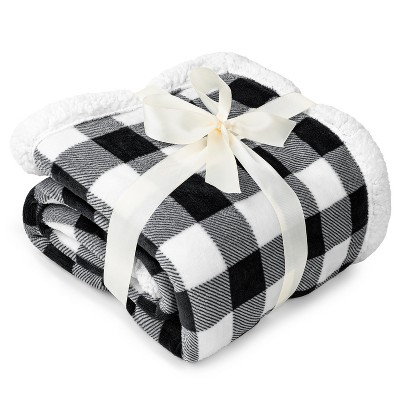 Twin Black and White Buffalo Plaid Sherpa Fleece Blanket
