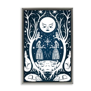 Stupell Industries Woodland Folk Girls with Moon Floating Frame Canvas Art - 1 of 4
