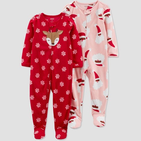 Carter's Just One You® Toddler Snowflake Reindeer/Santa Fleece Footed  Pajama - Pink 4T