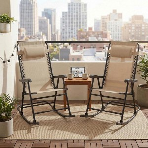 GDFStudio Austin Modern Iron and Textilene Patio Folding Rocking Chair ...