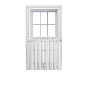 Ellis Curtain Cotton Voile 1.5" Rod Pocket Tailored Tier Pair for Windows White - 1 of 4