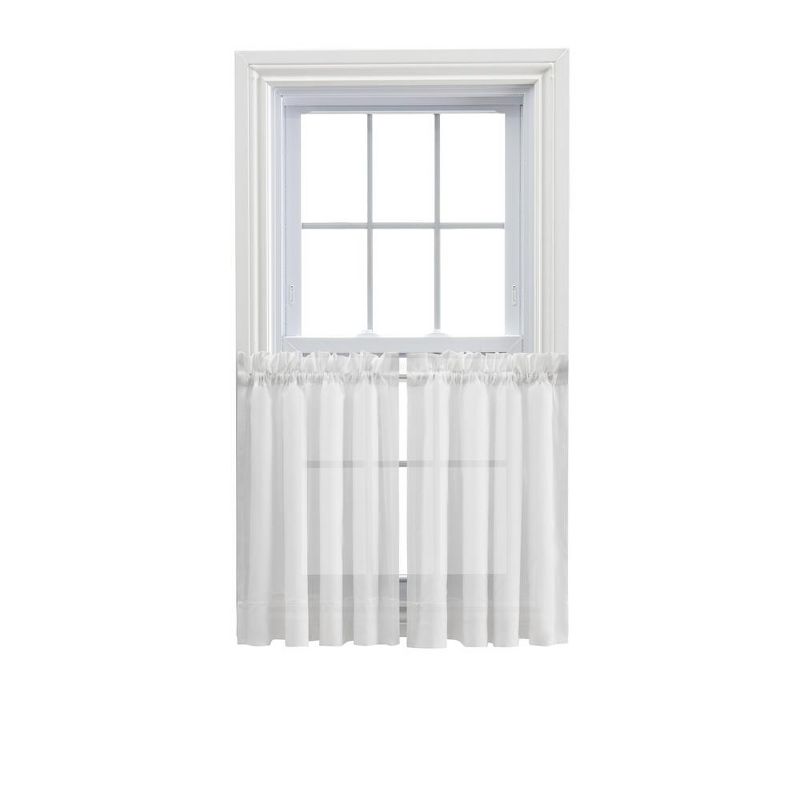 Ellis Curtain Cotton Voile 1.5" Rod Pocket Tailored Tier Pair for Windows White, 1 of 5