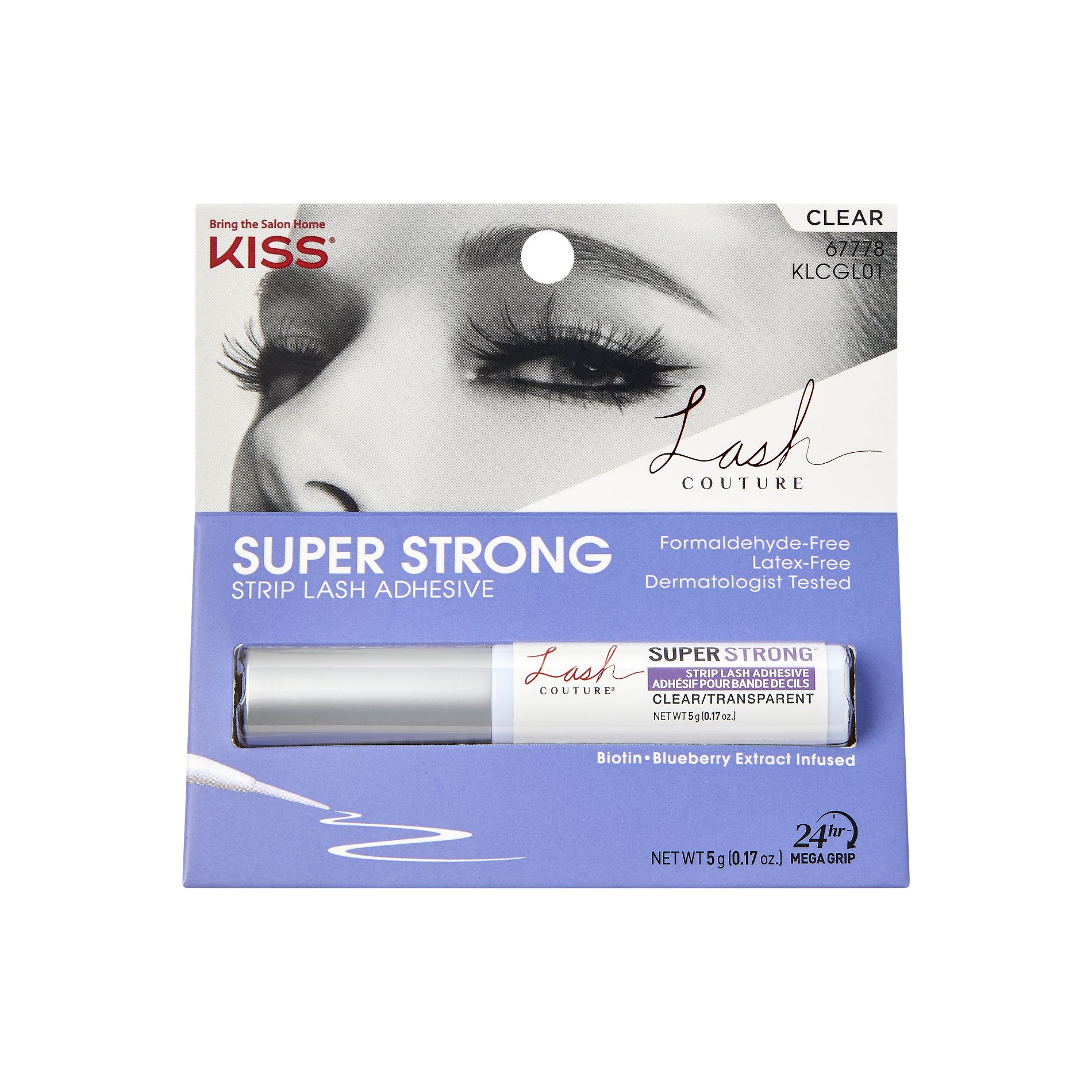 Kiss Lash Couture Super Strong Strip Eyelash Adhesive -  Clear Latex Free Lash Glue - 0.17 oz.