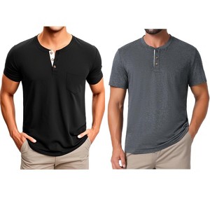 INSPIRE CHIC Men's Summer Short Sleeve Button Basic Henley T-Shirts 2 Packs - 1 of 4
