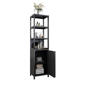 TiramisuBest 30" Modern Bathroom Vanity with Ceramic Sink, Blurred Glass Doors, Matte Black Handles, Large Storage, Rubber Wood Frame, Black - 1 of 4