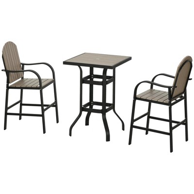 Resenkos Aluminum Frame 3 Pieces Bar Set, Two Tall Chairs, HDPE, Aluminum, Brown And Black