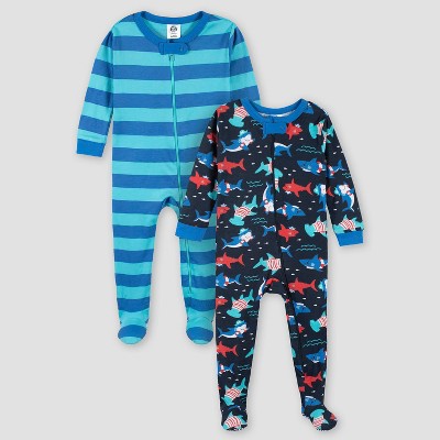Gerber Baby Boys' 2pk Deep Sleeper Shark Snug Fit Footed Pajama - Blue 12M