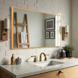 MAYEERTY Hanging Mirror Aluminum Alloy Thin Edge Right Angle Rectangle Gold 38x26x1in Double Sided - 1 of 4