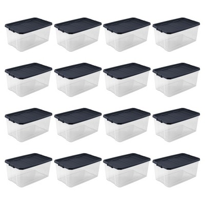 Sterilite 16 Qt Clear Plastic Stacking Storage Containers w/ Gray Lid