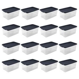 Sterilite 16 Qt Clear Plastic Stacking Storage Containers w/ Gray Lid - 1 of 4
