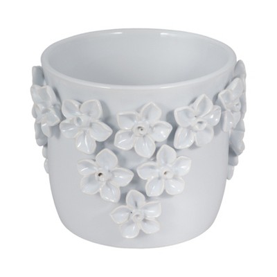 Ceramic Planter with 3D Floral Design - Ceramic Indoor/Outdoor Plant Pot - Elegant White Glazed Finish - Decorative Flower Pot
