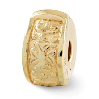 Black Bow Jewelry 14k Yellow Gold Plated Sterling Silver Floral Hinged Clip Bead Charm