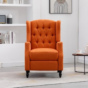 Recliner Chair With Seat Cushion, Buckle Backrest PU Reclining Sofa Chair, Modern Armchair Reading Chair - 1 of 4
