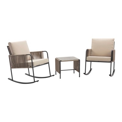 3-Piece Steel Frame Rocking Chair Set Greige � Teamson Home: Rope Accents & Cushions