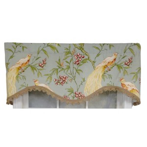RLF Home 3" Rod Pocket High Quality Fabric Long Tail Cornice Valance With Scalloped Trim for Windows 50" x 17" Sky - 1 of 4