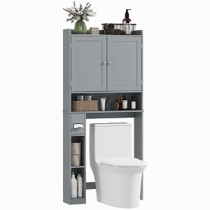 HOMCOM Over the Toilet Storage Cabinet, Modern Above Toilet Bathroom Organizer with 2 Doors, Toilet Paper Holder, Freestanding Space Saver - 1 of 4
