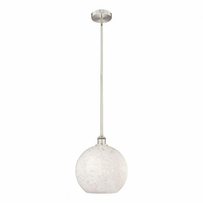 White Mouchette - 1 Light Stem Hung Pendant In Modern Style-13 Inches Tall and 12 Inches Wide