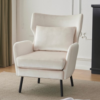 Velvet Wing Back Single Sofa Accent Chair with Upholstered Seat, Metal Legs and Pillow