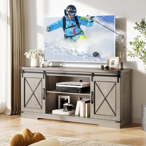 Farmhouse TV Stand for TV Up to 65 Inches, Entertainment Center with Sliding Barn Doors, TV Media Storage Console Table and Furniture - 1 of 4