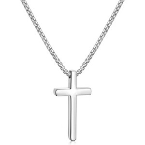Cross Necklace for Men, Silver/Gold/Black Mens Cross Necklaces with 2.5mm Cross Chain and Stainless Steel Cross Pendant, Box Chain 20 Inch - 1 of 4
