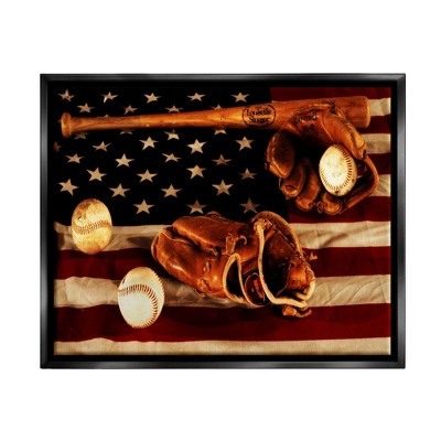 Stupell Industries Vintage American Flag Baseball Sports Rustic Photo