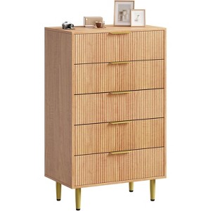 Fluted Dresser for Bedroom with 5 Drawers,Wooden Chest of Drawers with Metal Handle & Feet - 1 of 4