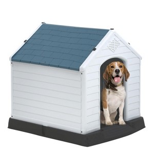 FDW 28/32/39 Inch Spacious Plastic Dog House Dog Kennel with Ventilated Roof Removable Tray - 1 of 4