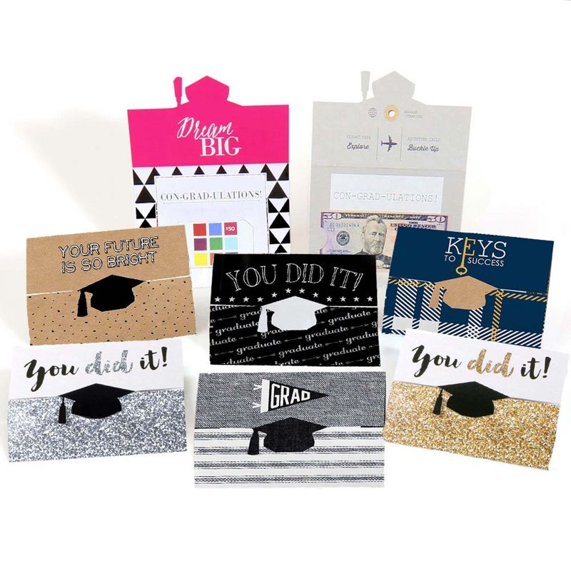 Big Dot of Happiness Assorted Graduation Cards - Graduation Party Money Holder Cards - Set of 8, 1 of 8