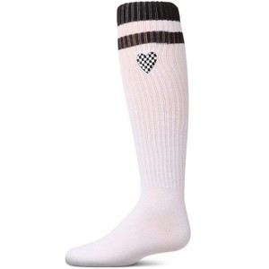Memoi Girls Ribbed Varsity Stripe "Checkered Heart" Cotton Rich Knee Sock - 1 of 3