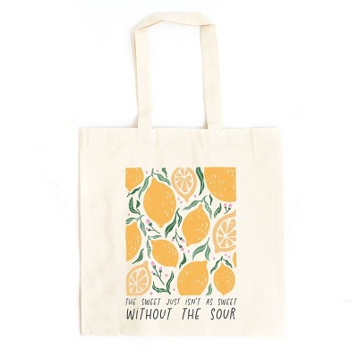 City Creek Prints Boho Lemon Sweet Without Sour Canvas Tote Bag - 15x16 - Natural