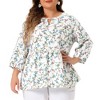 Agnes Orinda Women's Plus Size Floral Retro Keyhole Neck Lantern Summer Babydoll Blouses - 2 of 4