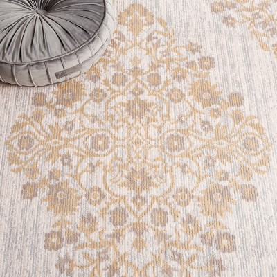 Ivory Bloom Motif Stain-Resistant Wool Area Rug
