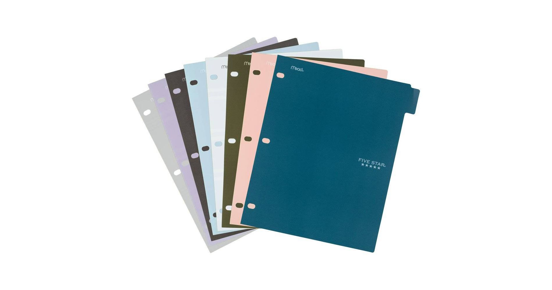 8ct Mead Five Star 3-hole Punched Color Pop Reversible Tab Divider Set: Multicolor Polypropylene Filing Accessories