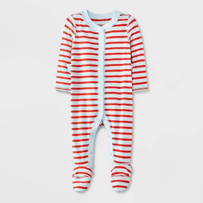 Baby Adaptive Long Sleeve Pajama Romper - Cat & Jack™ Blue/Orange 3-6M