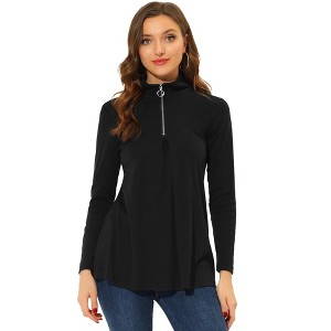 Allegra K Women's Swing Mock Neck Long Sleeve Zip Up Tunic Blouse - 1 of 4