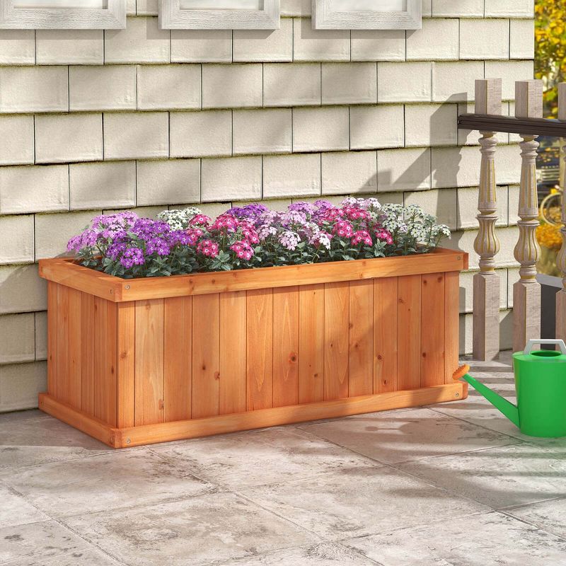 Costway Raised Garden Bed Fir Wood Rectangle Planter Box with Drainage Holes Orange, 2 of 11