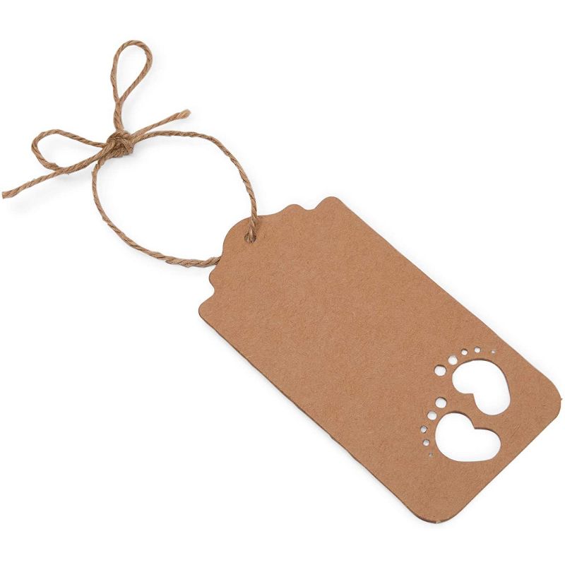 Bright Creations 300 Pack Kraft Paper Gift Tags with String, Baby Feet Cutouts (2.17 x 4.1 in), 5 of 8