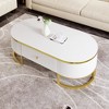 Vynxaria Series 47.2 in. White and Gold Oval MDF End Table with Drawers and Curved Design - 3 of 4