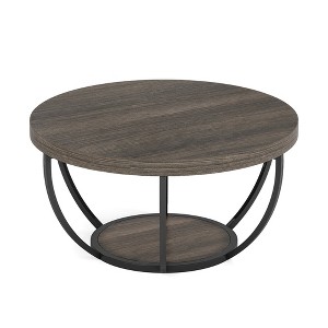 Resenkos Wooden Coffee Table, 2-Tier Round Central Cocktail Table with Shelves,Gray - 1 of 4