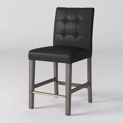 Graphite Black Vegan Leather and Wood Counter Height Barstool