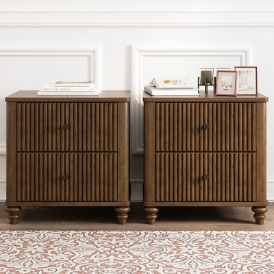 NicBex 1PC/2PCS Modern Nightstand with Metal Handles,21.65" W Side Table with 3 Drawers,Fluted Bedside Table for Bedroom,Living Room