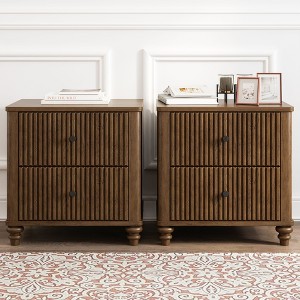 Sapphtopaz Fluted Nightstand with 3 Drawers Mid Century Modern Wood Side Table with Metal Handles, Retro Bedside Table for Bedroom - 1 of 4