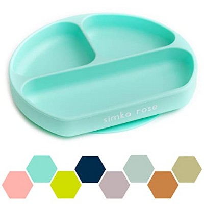 Image of Simka Rose Silicone Suction Plate for Baby and Toddler, Mint