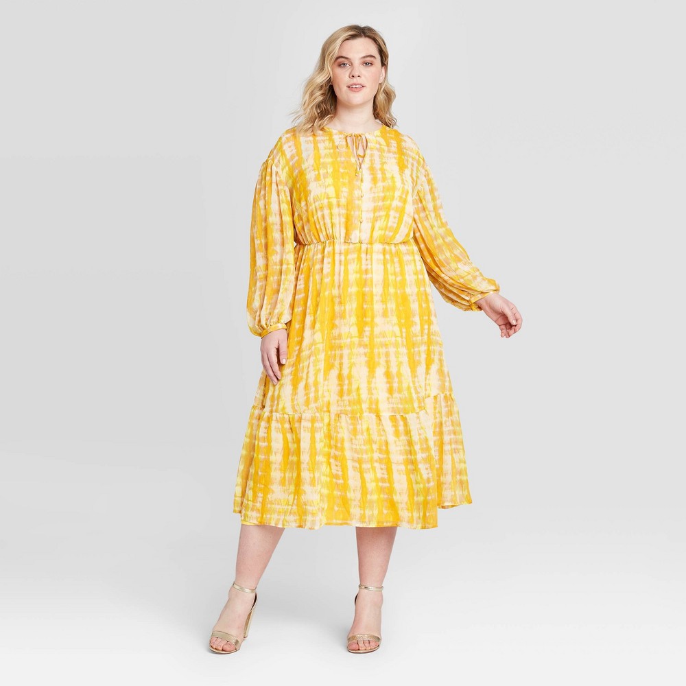 Women's Plus Size Tie-Dye Puff Long Sleeve Dress - Who What Wear Yellow 2X was $39.99 now $27.99 (30.0% off)