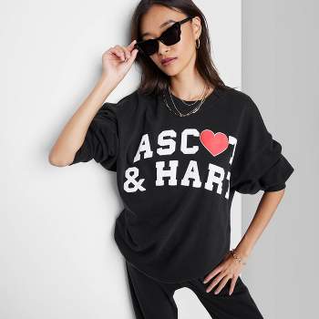 Women's Ascot + Hart Fleece Heart Graphic Pullover Sweatshirt - Black