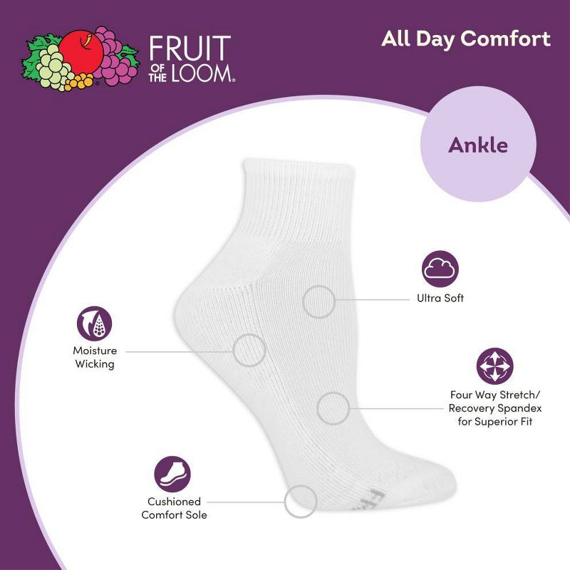 Fruit of the Loom Women's Extended Size Cushioned 6pk Ankle Athletic Socks 8-12, 5 of 6